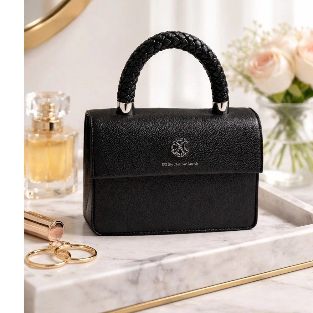 CXL Christian Lacroix Womens Black Pebbled Handbag Braided Handle Crossbody Bag